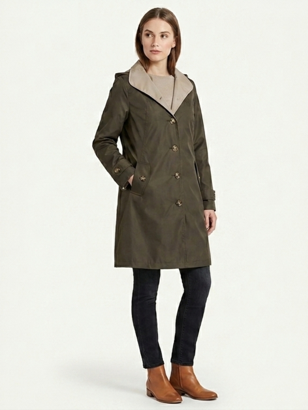 Harvé Benard Vintage Brown Hooded Trench Coat